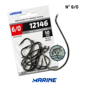 Anzol Marine Sports 12146 Black Nickel Tamanhos 5/0 - 6/0 - 7/0 - com 10 unidades