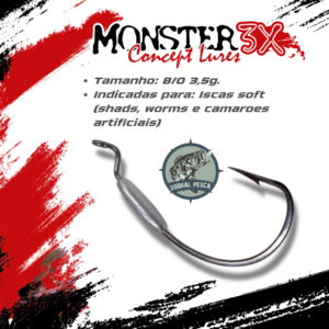 ANZOL MONSTER 3X OFFSET EWG LASTREADO 8/0 3,5G - PACOTE C/ 3UN