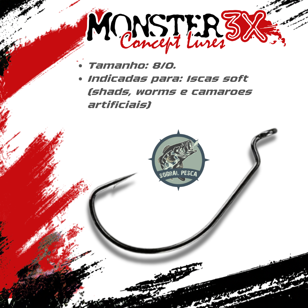 Anzol Offset EWG M3X 8/0 C/ 3 Unidades Monster3X
